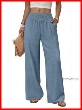 Wide Leg High Waist Trousers with Pockets Casual Lounge Work Pants